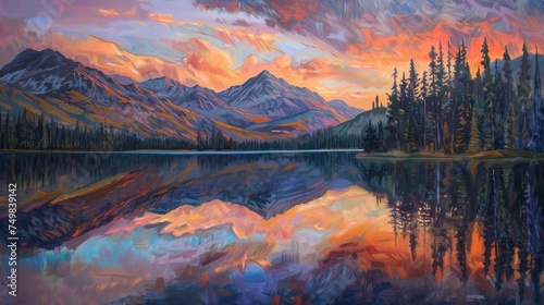 Fiery Reflections  Serene Mountain Lake