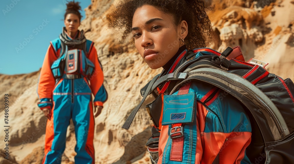 Futuristic Space Suit Fashion Shoot with Models in a Desert Landscape Futuristic Space Suit Fashion Shoot with Models in a Desert Landscape