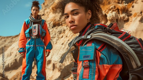 Futuristic Space Suit Fashion Shoot with Models in a Desert Landscape © pisan