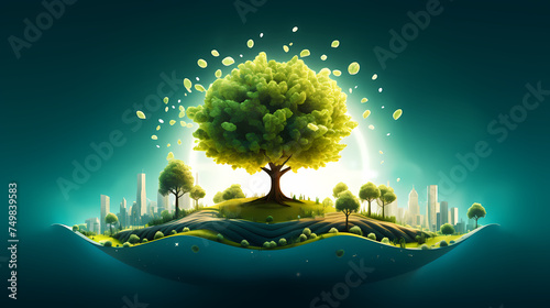 Growing internet startups, green trees growing from data and information networks © jiejie