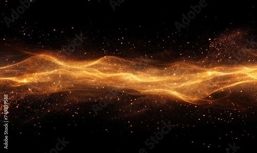 gold dust particles scattered. black background