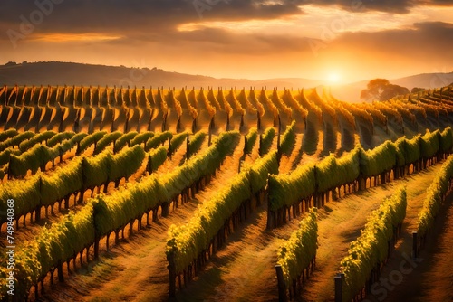 vineyard in sunset generated by AI technology