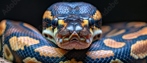 a close up of a snake's head with it's mouth open and it's tongue out. photo