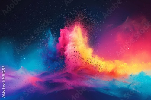 Colors of May  abstract background with powder in blue  yellow  orange  shocking pink  purple hues  and with copyspace for your text. May background banner for special or awareness day  week or month