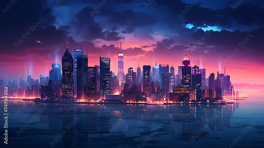 Fototapeta premium A brightly lit city of the future