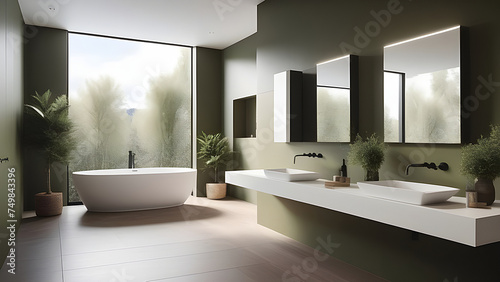 Bathroom interior with olive-colored walls.