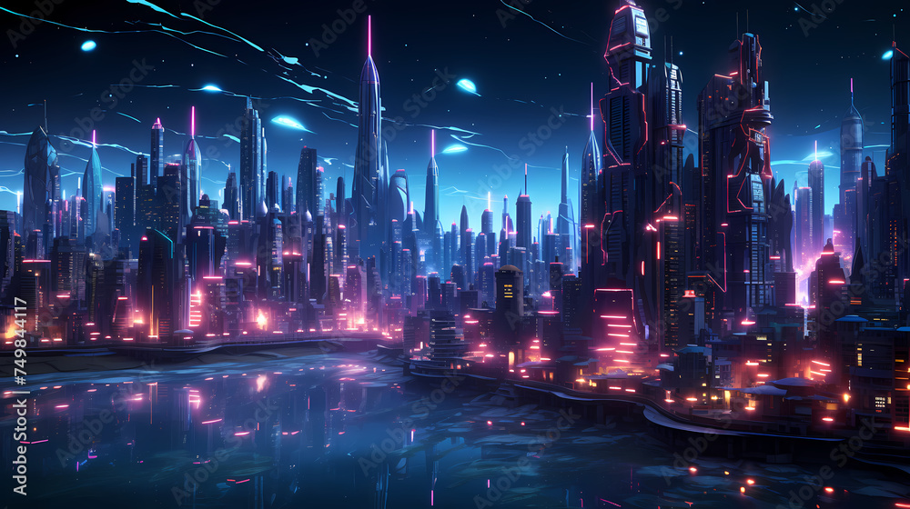 A brightly lit city of the future