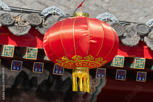Big red lanterns hang for a tradition holiday in china