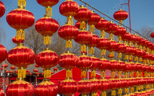 Big red lanterns hang for a tradition holiday in china
