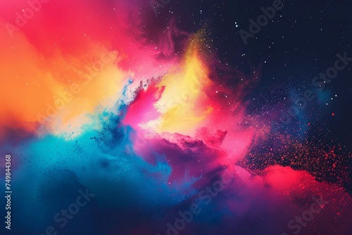 Colors of May  abstract background with powder in blue  yellow  orange  shocking pink  purple hues  and with copyspace for your text. May background banner for special or awareness day  week or month