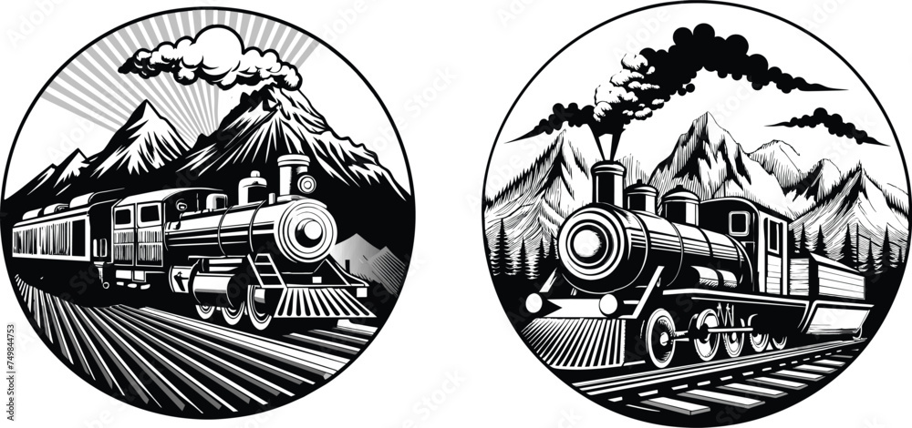 Set of locomotive steam train logo Set of locomotive steam train logo