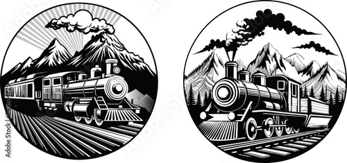 Set of locomotive steam train logo