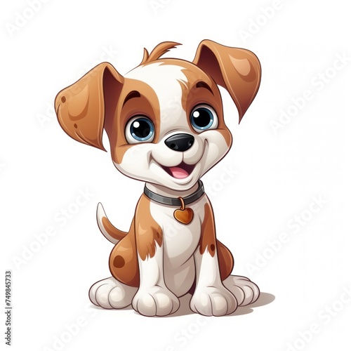 Cute puppy sitting cartoon illustration on white background, colored drawing, vector Illustration