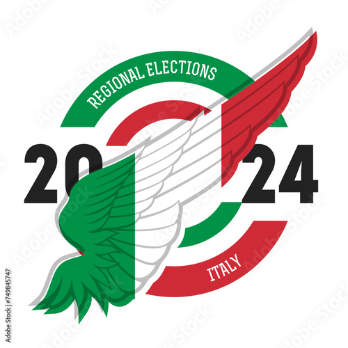  2024 Italian regional elections will take place in 5 regions of Italy during 2024. Poster.