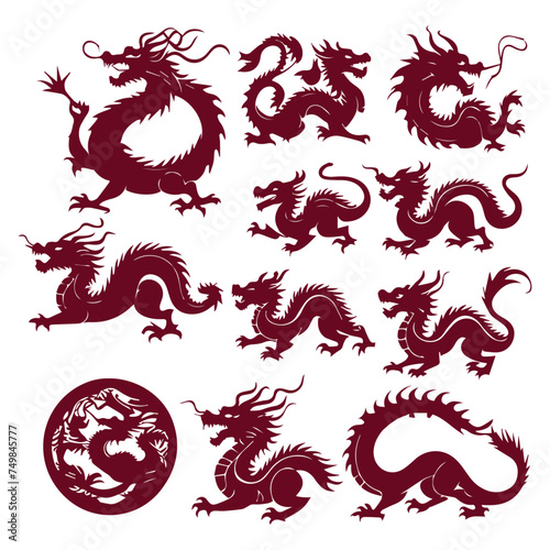chinese dragon silhouette collection © AinStory