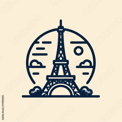 Eiffel tower isolated vector illustration sticker logo.