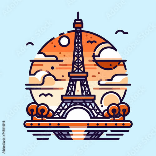 Eiffel tower isolated vector illustration sticker logo.