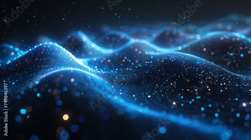 Technology abstract illustration with connecting dots and lines on dark background. 3D rendering. Big data visualization.