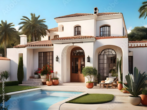 3D Illustration of a Contemporary Spanish Style House. © mamun913