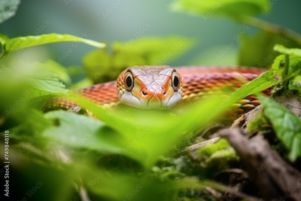 Obraz premium Colorful snake python cobra viper forest hiding waiting for prey rainforest jungle untouched nature predator venomous venom dangerous wildlife poisonous animal skin tail creepy african exotic species