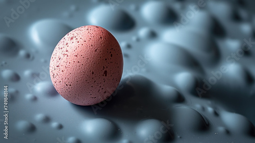 a close up of an egg on a surface with drops of water on the bottom of the egg and on the bottom of the egg shell. photo