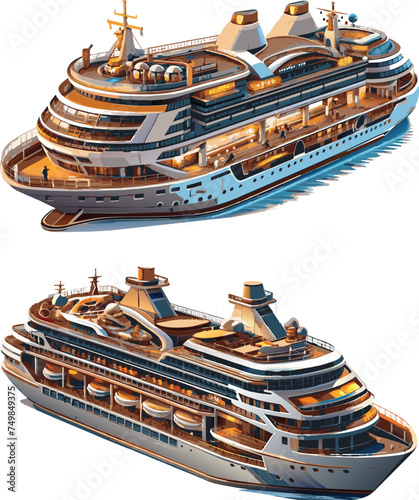 Set of cruise ship isolated on white background