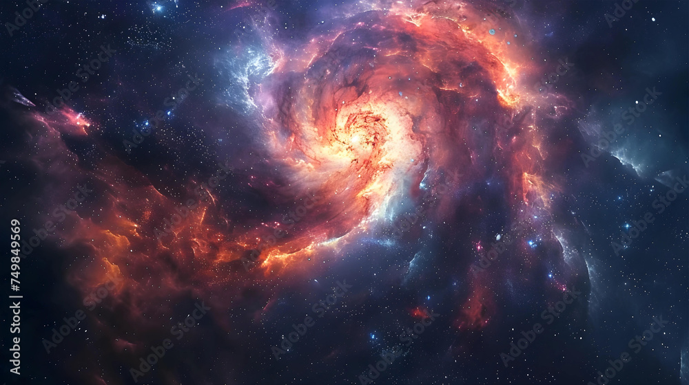 Naklejka premium A cosmic backdrop with swirling nebulae and stars for a mesmerizing and otherworldly aura, galaxy background 