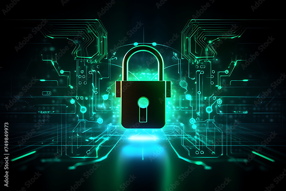 3d technology illustration A fingerprint scanner is integrated into the printed circuit. release binary code