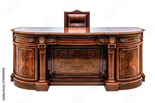 Wooden Desk With Mirror. A wooden desk with a mirror placed on top reflecting the surroundings. The desk is sturdy and has a smooth surface, while the mirror shows a clear and accurate reflection.