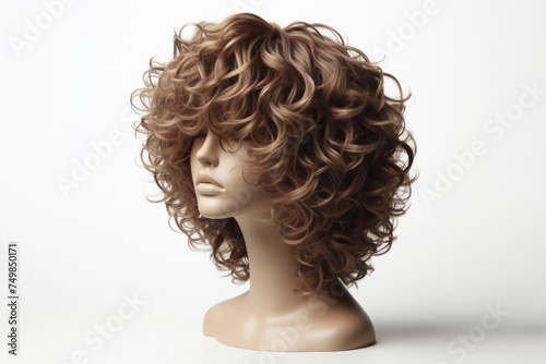 Full female shorten hair curly mannequin head isolated on white background. ai generative
