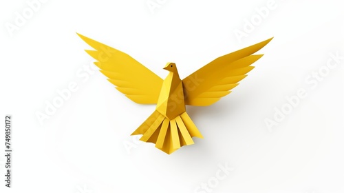 Isolated Yellow Paper Dove Origami on Blank White Background