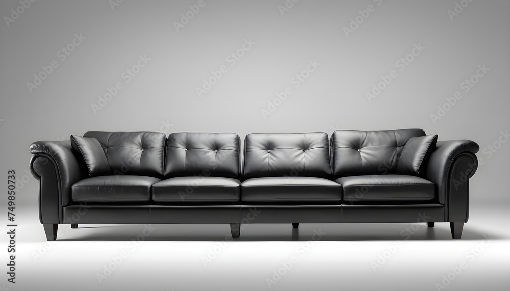 Fototapeta premium Black leather sofa isolated on white