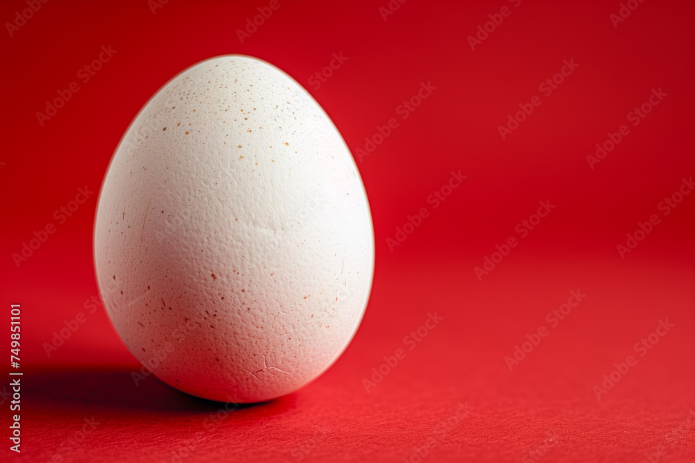 A white egg is sitting on a red background A white egg is sitting on a red background
