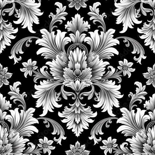 Elegant Black and White Floral Damask Pattern 