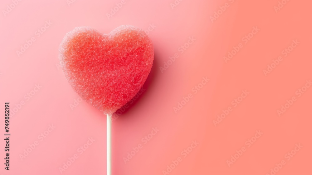 Heart shaped tasty red lolly  with copy space.