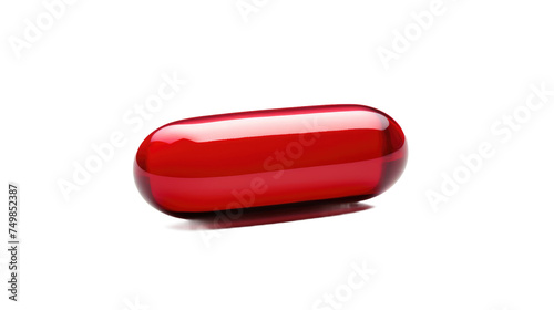 Red Pill Resting on White Surface. A single red pill is placed on top of a clean, white surface. The pill stands out against the stark background, creating a simple and minimalistic composition.