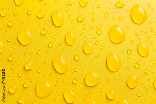 A yellow background with many small drops of water scattered across it