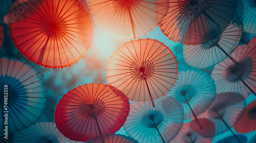 Silhouetted Canopy of Japanese Umbrellas