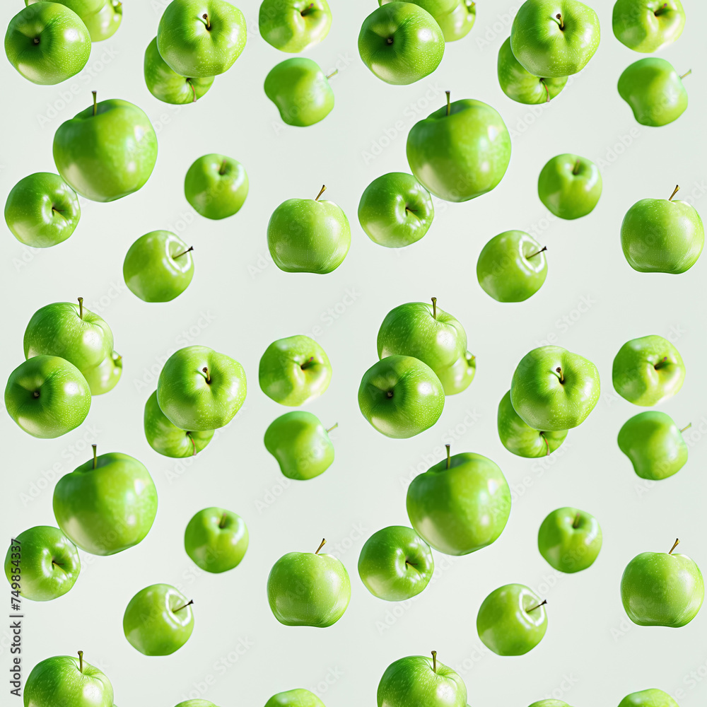 Seamless Pattern of Green Apples on Light Green Background Seamless Pattern of Green Apples on Light Green Background