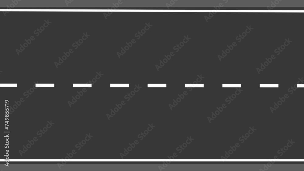 Moving asphalt road looping. Asphalt highway with road white markings background. Highway road with white markings and moving white middle lines. Animated highway driving concept.