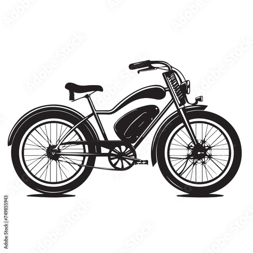 Electric bicycle in cartoon, doodle style . Image for t-shirt, web, mobile apps and ui. Isolated 2d vector illustration in logo, icon, sketch style, Eps 10, black and white. AI Generative