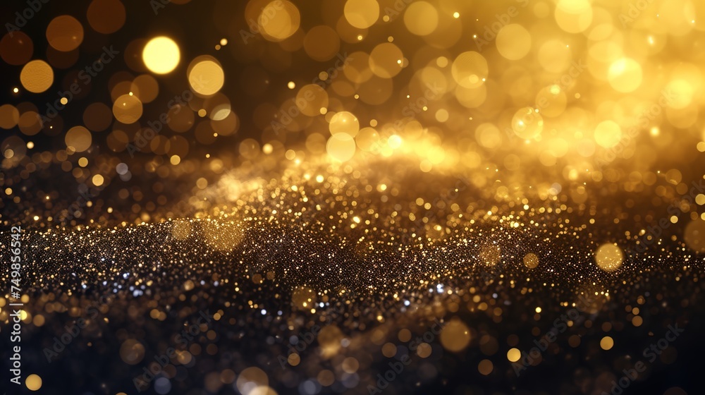 Background of Golden Particles for Christmas and Holiday Abstract Image.