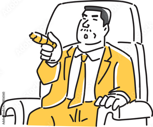 葉巻を持って語る中年男性