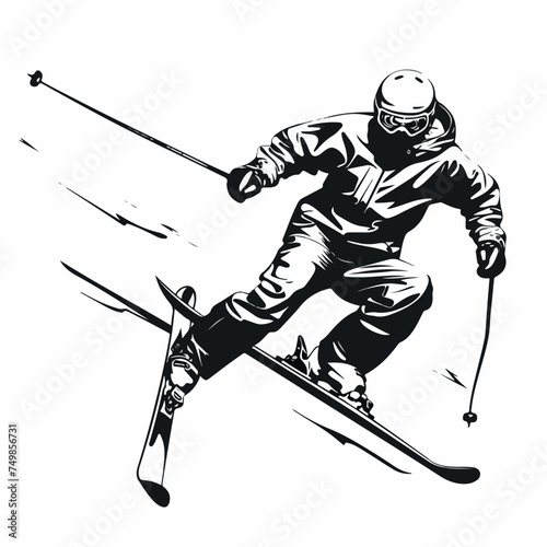 Skiing in cartoon, doodle style. Image for t-shirt, web, mobile apps and ui. Isolated 2d vector illustration in logo, icon, sketch style, Eps 10. AI Generative