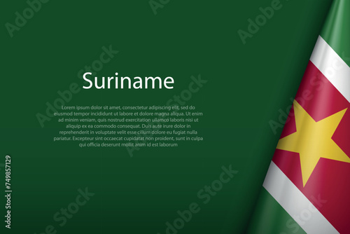 Suriname national flag isolated on background with copyspace