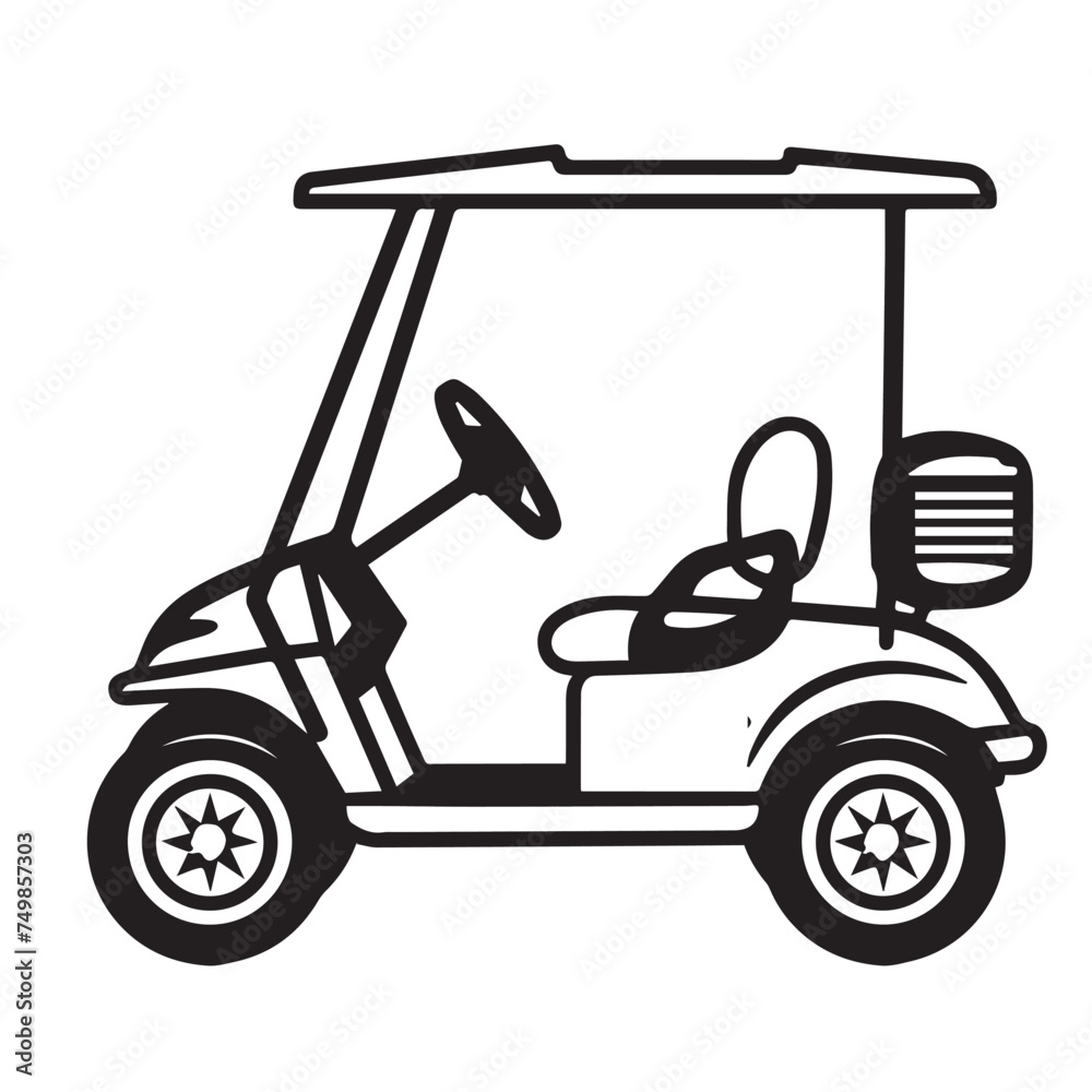 Fototapeta premium Golf cart in cartoon, doodle style . Image for t-shirt, web, mobile apps and ui. Isolated 2d vector illustration in logo, icon, sketch style, Eps 10, black and white. AI Generative