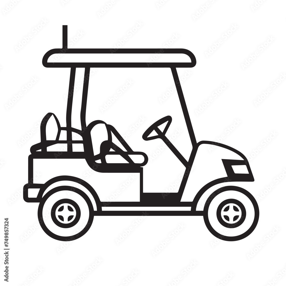 Golf cart in cartoon, doodle style . Image for t-shirt, web, mobile apps and ui. Isolated 2d vector illustration in logo, icon, sketch style, Eps 10, black and white. AI Generative