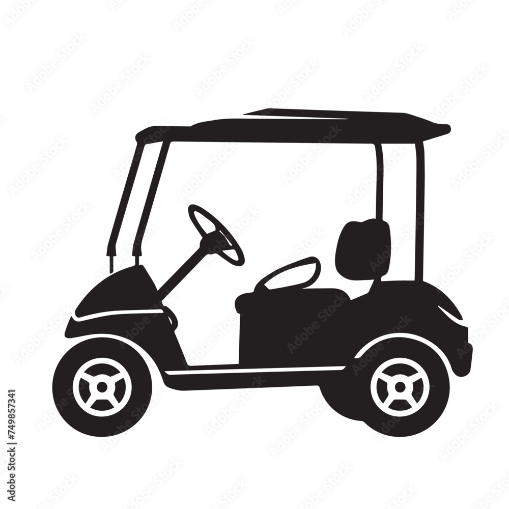 Golf cart in cartoon, doodle style . Image for t-shirt, web, mobile apps and ui. Isolated 2d vector illustration in logo, icon, sketch style, Eps 10, black and white. AI Generative