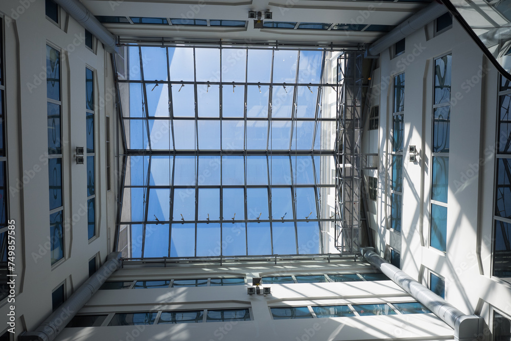 Blue sky through a glass roof