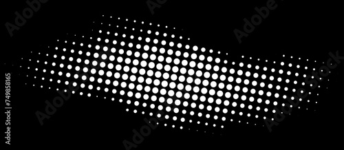 White dots pattern. Halftone dots curved gradient pattern background. Curve dotted spot using half tone circle dot texture. Vector illustration.